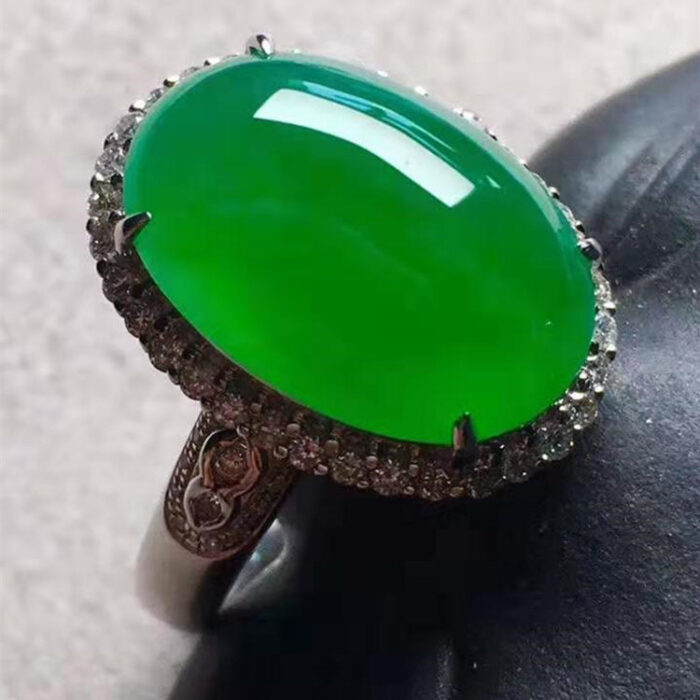 Natural Green Jade Diamond Ring