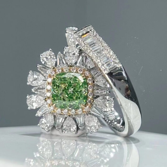 1.79ct Natural Fancy Green Diamond Ring