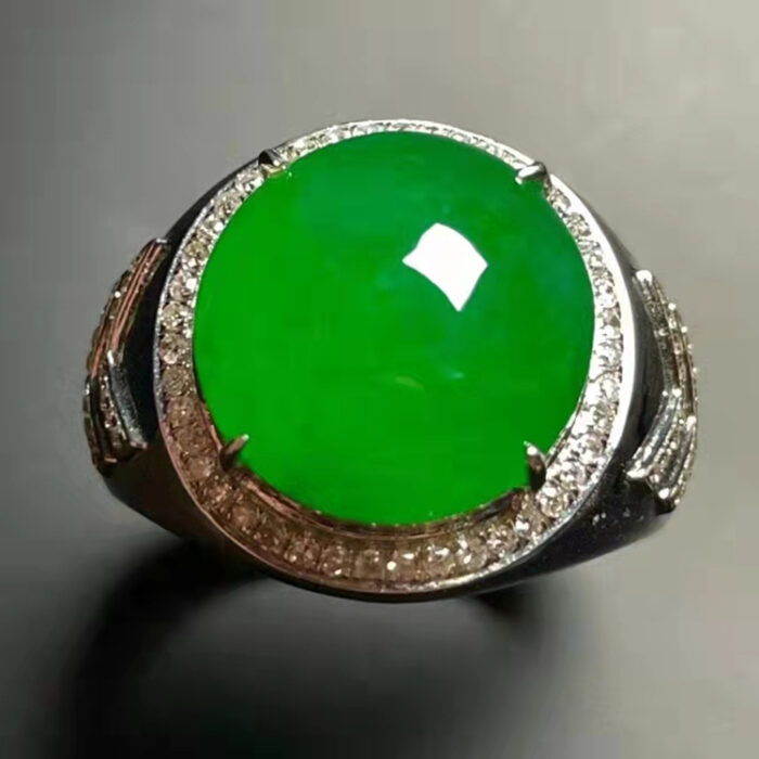 Natural Imperial Green Jade Diamond Ring