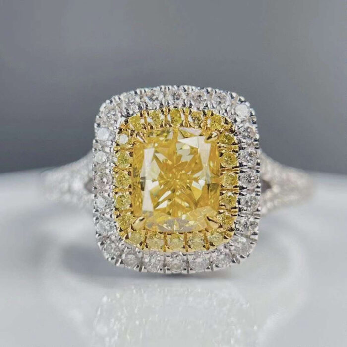 Natural Fancy Intense Yellow Diamond Engagement Ring