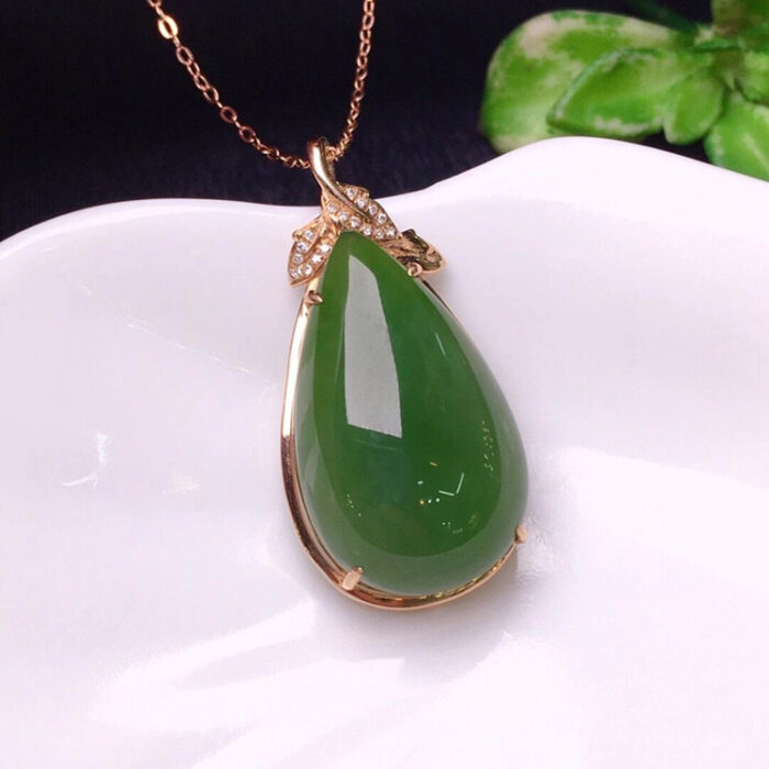 Natural Green Jade Diamond Pendant