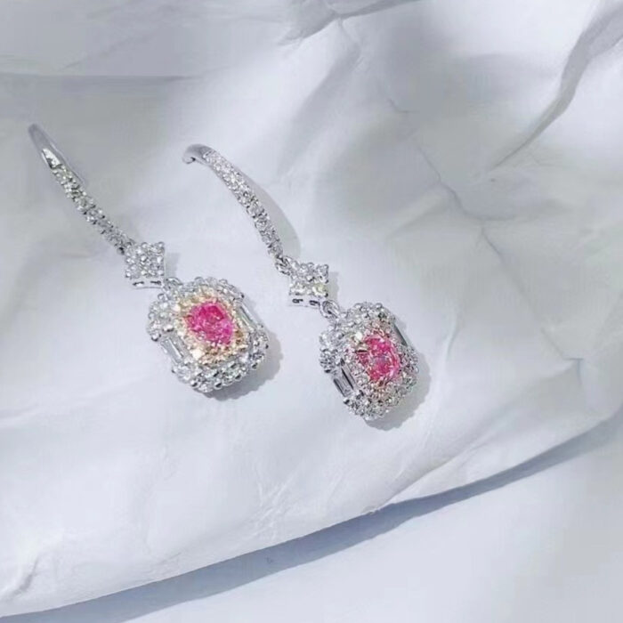 Natural real Pink Diamond Earrings