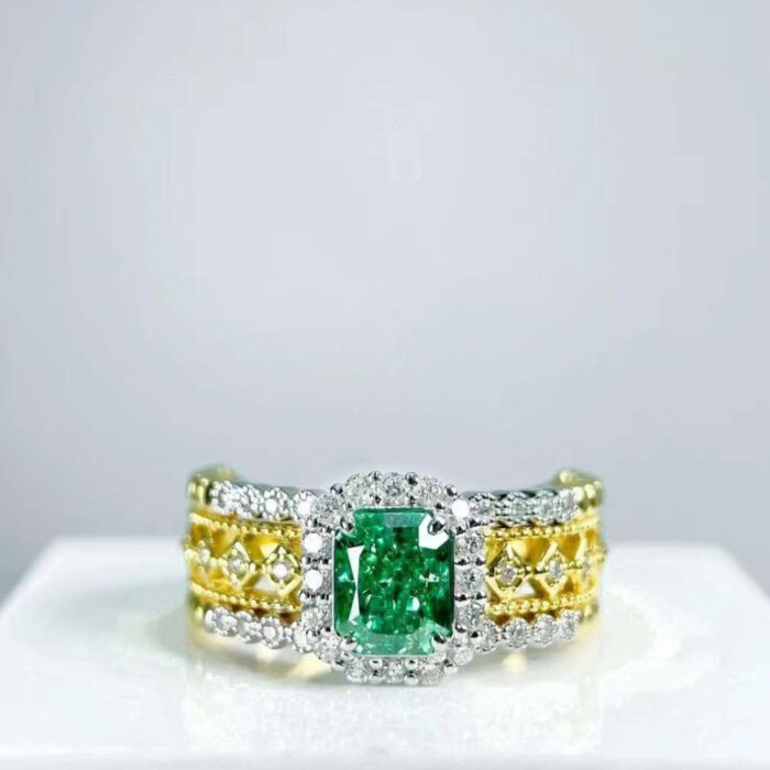 1CT Natural Fancy Green Diamond Ring