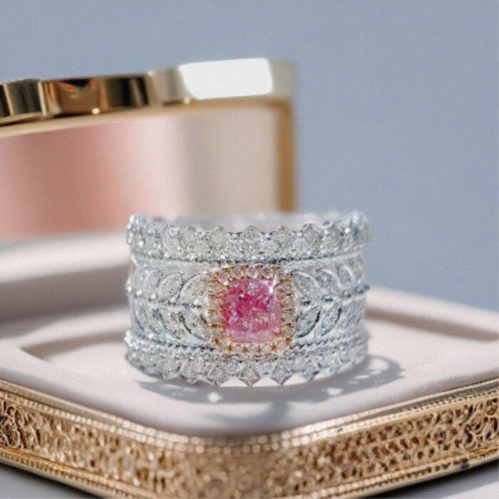 Natural real Fancy Pink Diamond Ring