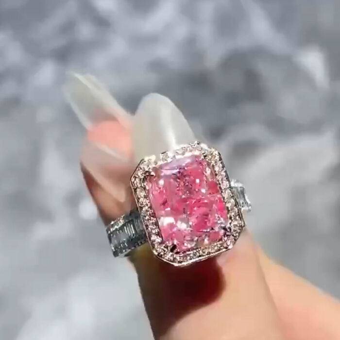 5CT Fancy Pink Moissanite Ring