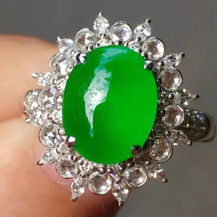 Natural Jade jadeite Diamond Ring